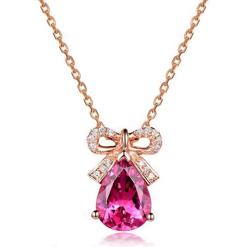 Collier Avec Pendentif En Forme De N¿Ud Pour Femme, Bijou Élégant Et Créatif, Chaîne En Or Rose, Cristal Rouge, Zircon, Cadeaux Pour Filles