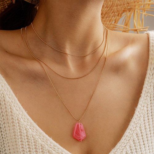 Collier À Pendentif Géométrique En Pierre Naturelle Rose Pour Femmes, Élégant, Charmant, Multicouche, Chaîne En Or, Ras Du Cou, Bijoux Créatifs, Cadeau Pour Filles