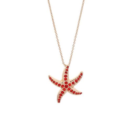 Collier Bohème Avec Pendentif Étoile De Mer Pour Femmes, Chaîne Créative En Cristal Rouge Et Bleu Zircon, Bijoux À La Mode, Cadeaux De Fête Sur La Plage