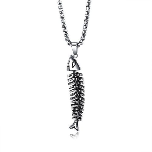 Collier Avec Pendentif En Os De Poisson Pour Hommes, En Acier Inoxydable Exagéré, Créatif, Rétro, Mode Punk Hip Hop, Bijoux Cadeaux De Fête