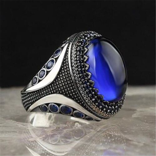 Bagues Vintage Pour Hommes, Motif Cristal Bleu, Couleur Métal Argent, Accessoires De Doigt, Bijoux De Luxe De Fête