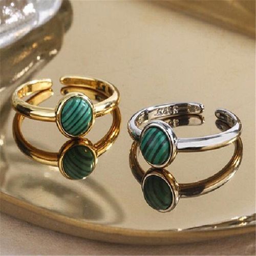 Bagues Rondes En Cristal Vert Pour Femmes, Bagues Ouvertes Ajustables En Métal De Couleur Or Et Argent, Accessoires Bijoux De Fête