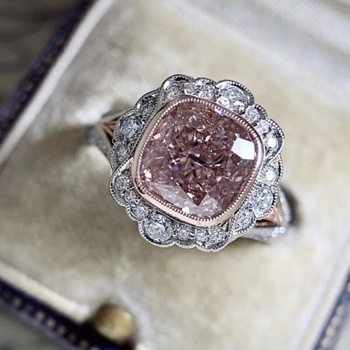 Bague Carrée En Strass Rose Brillant, Bijoux De Fiançailles, De Mariage, Charmant, Cadeau Romantique Pour La Saint-Valentin