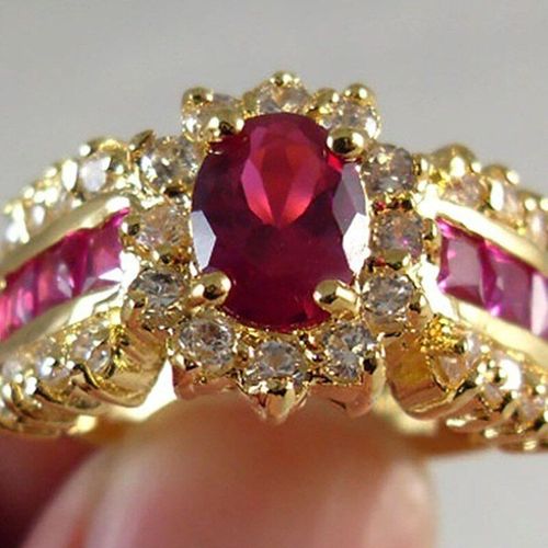 Bague En Cristal De Couleur Or Pour Hommes Et Femmes, Bijoux De Luxe Élégant, De Couleur Rouge Et Bleue, Pour Fête De Mariage, Cadeau Pour Couples