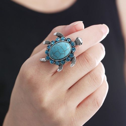 Bague Rétro En Pierre Naturelle Bleue Pour Femmes, Ajustable, Exquise, Strass Bleu De Mer, Bijoux De Fête, De Plage, Bohème