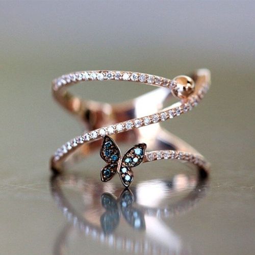 Bagues Papillon En Or Rose Pour Femmes, Bijoux Élégants Et À La Mode, Bijoux En Cristal, Cadeaux De Mariage