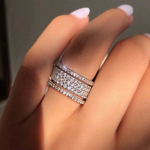 Bague À Strass Géométrique Pour Femme, Bijoux Élégants Et Brillants, Couleur Argent, À La Mode, Cadeau De Mariage