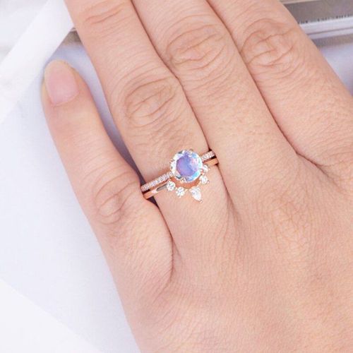 Ensemble De Bagues De Luxe En Or Rose Pour Femmes, Bagues De Mariage Élégantes En Cristal Zircon, Bijoux De Fête, Cadeaux De Saint-Valentin