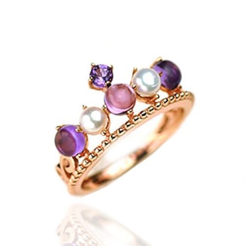 Bague En Pierre Naturelle Pour Femme, Luxueuse Couronne, Charmante, Perle De Mariage, Cristal, Or, Élégant, Exquis, Cadeau Pour Dame