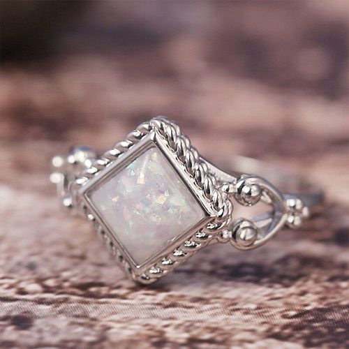 Bague Rétro Géométrique Carrée En Pierre Naturelle, Élégante, Accessoires De Mode De Mariage, Charmant, Cadeau De Fête Pour Femmes
