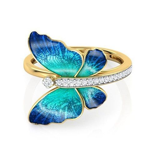 Bague En Forme De Papillon Bleu Pour Femme, Bijou Charmant, À La Mode, Exquis, Élégant, Avec Strass, Créatif, Cadeau De Mariage