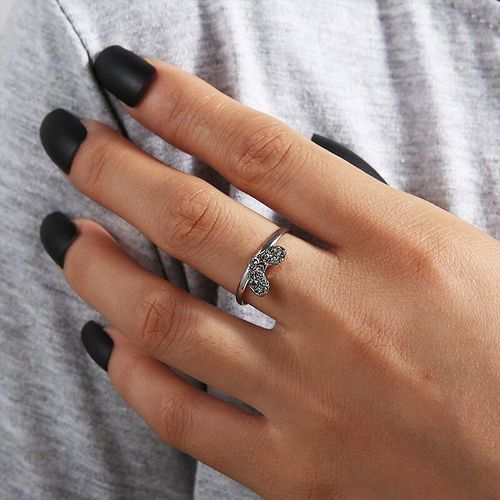 Bague En Cristal Réglable En Forme De C¿Ur Pour Femmes, Design Simple, Charmant, Couleur Argent, Accessoires, Bijoux Cadeau De Fête De Mariage