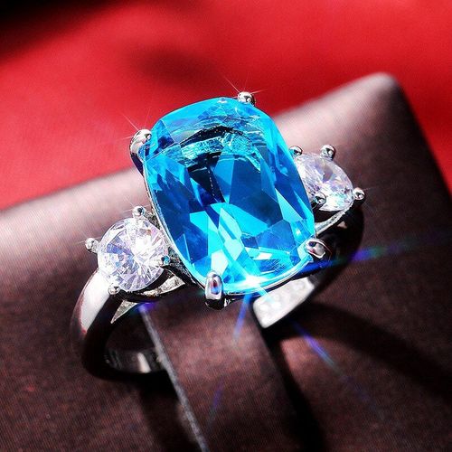 Bague En Cristal De Couleur Bleu Aqua Brillant Pour Femmes, Bijoux De Luxe Tendance, Cadeaux Pour Fête De Mariage, Accessoires