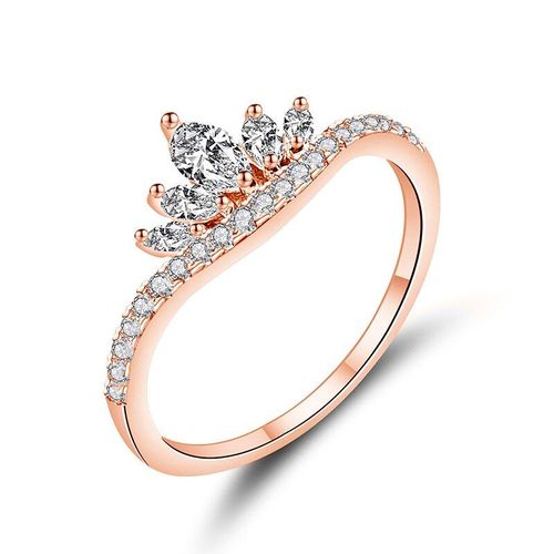 Bagues En Or Rose Pour Femmes, Bijoux De Luxe Simples, Charmant, En Cristal, Romantique, Élégant, Couronne, Cadeaux Pour Filles