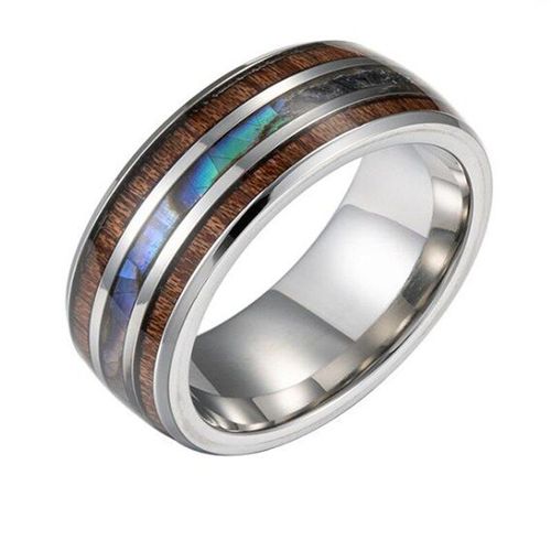 Bague En Acier Inoxydable Pour Hommes Et Femmes, Double Coque En Bois, Index, Cadeau Bibelot Européen Et Américain