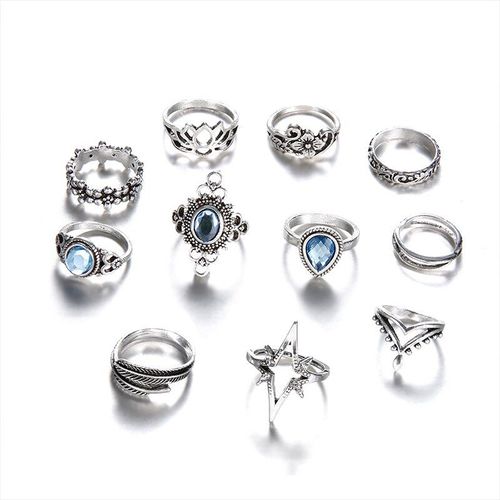 Ensemble De Bagues Géométriques Rétro Pour Femmes, 11 Pièces, Charmant, Strass, Accessoires Créatifs, Bijoux De Fête, Cadeaux Pour Dames