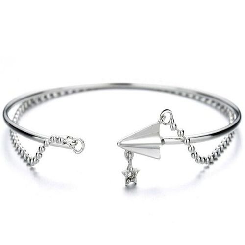 Bracelet Ouvert Créatif Avec Chaîne En Perle Et Étoile, Couleur Argent, Accessoires De Fête Élégants Pour Femmes, Bijoux À La Mode