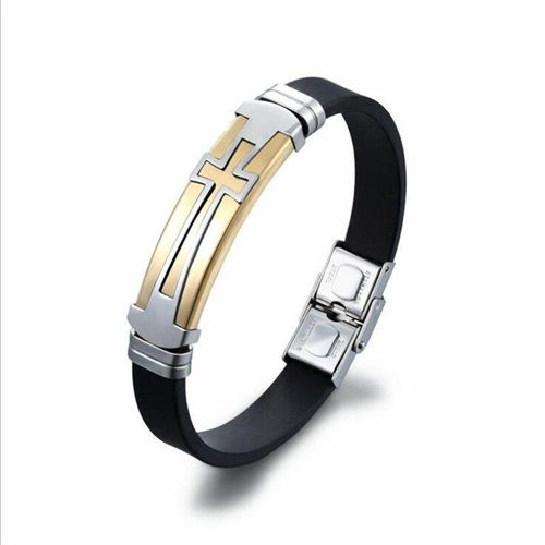 Bracelets Croix En Acier Inoxydable Pour Hommes, 3 Couleurs, Style Chrétien, Fermoir En Silicone Noir, Accessoires Bijoux Masculins