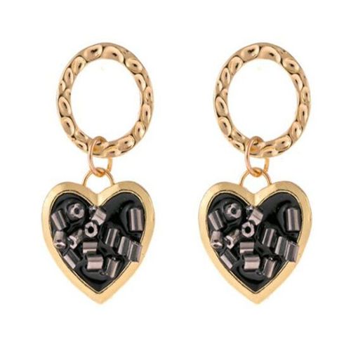 Boucles D'oreilles En Forme De C¿Ur Pour Femmes, En Résine Et Cristal Noir Et Blanc, À La Mode Coréenne, Bijoux Cadeaux De Mariage