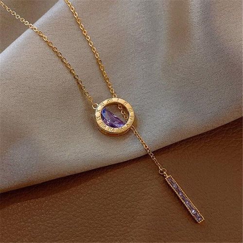 Collier Rond Avec Pendentif En Cristal Violet Pour Femmes, Doré, Avec Chiffres Romains, Bijoux Glamour, Accessoires De Fête, Nouvelle Mode