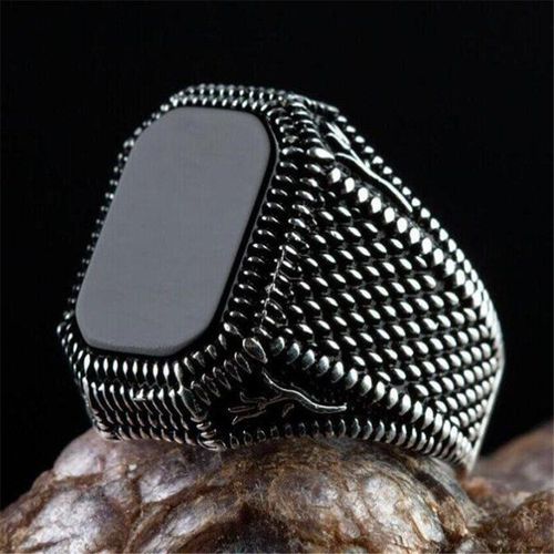 Bague Vintage En Cristal Noir Naturel Pour Homme, Accessoire De Charme, Simple, Punk, Fête, Bijoux Cadeaux Pour Amis