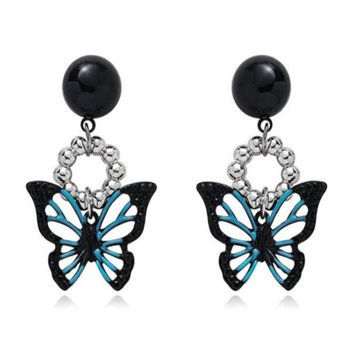 Boucles D'oreilles Papillon Bleu Noir, Nouveau Design Créatif, Boucles D'oreilles En Métal, Glamour, Bijoux De Fête Pour Femmes