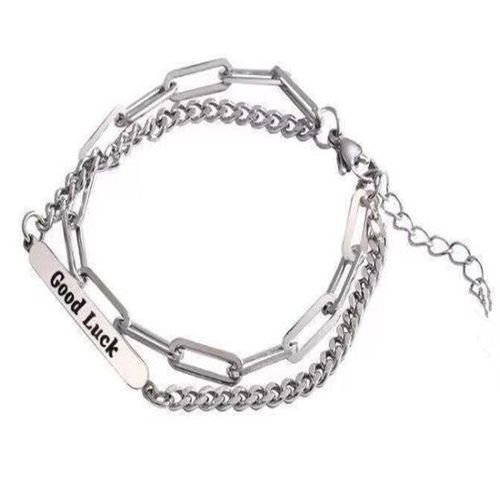 Bracelet En Métal Argenté Unisexe, Lettre Bonne Chance, Double Chaîne, Punk, Tendance, Bijoux De Fête Pour Femmes, Nouvelle Collection