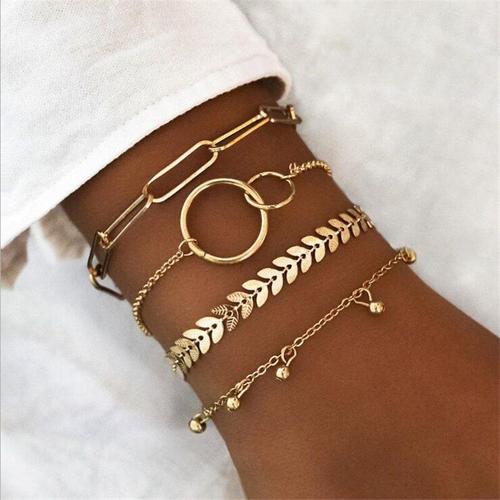 Bracelet En Chaîne Métallique Pour Femmes, 4 Pièces/Ensemble, Bijoux De Fête