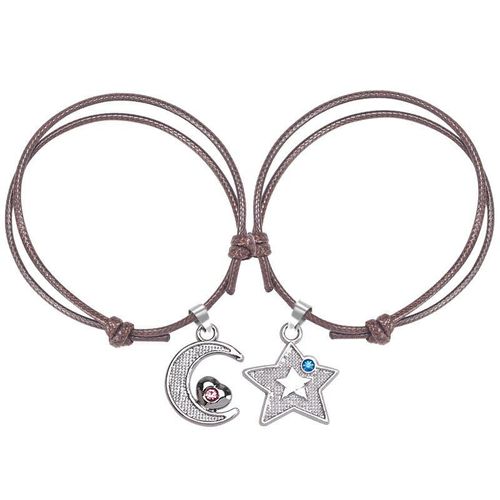 Bracelet De Couple En Cuir, 4 Couleurs, Romantique, Étoile, Lune, Cristal, Zircon, Pendentif, Cadeau Pour Amis