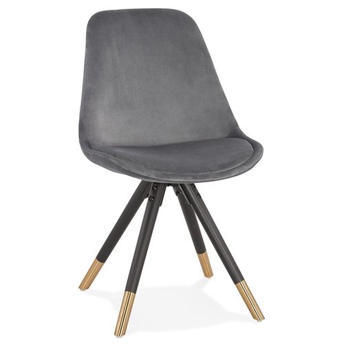 Chaise Design 'hamilton' En Velours Gris Et Pieds En Bois Noir