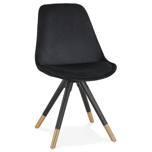 Chaise Design 'hamilton' En Velours Noir Et Pieds En Bois Noir
