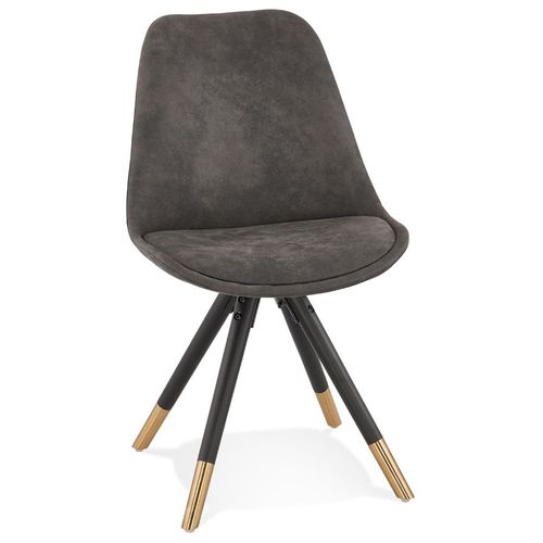 Chaise Design 'maggy' En Microfibre Grise Et Pieds En Bois Noir