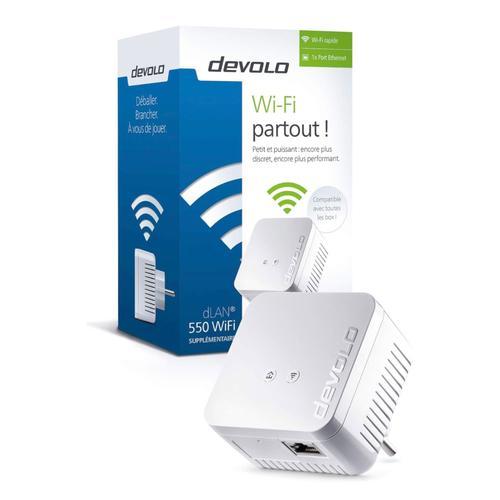 devolo dLAN 550 WiFi 4 (n) Adaptateur d'extension : 1x Adaptateur CPL WiFi (500 Mbits, 1x Port Fast Ethernet), idéal gaming, streaming, prise française