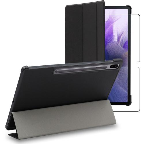 Ebeststar - Housse + Film Verre Pour Samsung Galaxy Tab S7 Fe T730, 5g T736b Etui Coque Slim Smart Case, Noir [Dimensions Precises Tablette : 284.8 X 185 X 6.3 Mm, Écran 12.4'']