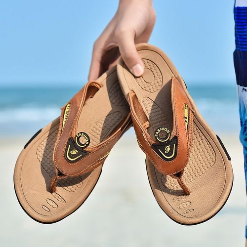Jumpmore-Pantoufles En Cuir Marron Pour Hommes,Diapositives De Vacances,Extérieur,Chaussures Décontractées,Tongs,Taille 38-45