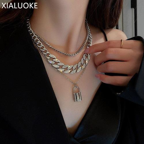 Collier Vintage Hyperbole En Métal Et Cristal Pour Femmes, Bijoux Multicouches, Élégant, Pour Le Cou, Chaîne En Os, 2022