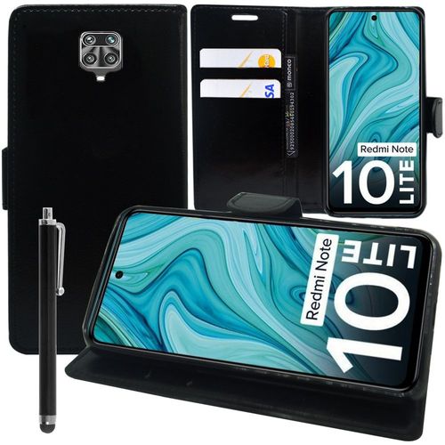 Etui Portefeuille Pour Xiaomi Redmi Note 10 Lite 6.67" Support Video Cuir Pu - Noir + Stylet