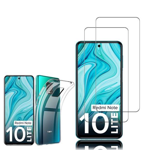 Coque Silicone Pour Xiaomi Redmi Note 10 Lite 6.67" Gel Ultraslim Et Ajustement Parfait - Transparent + 2 Films Verre Trempé - Transparent