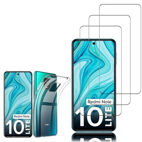 Coque Silicone Pour Xiaomi Redmi Note 10 Lite 6.67" Gel Ultraslim Et Ajustement Parfait - Transparent + 3 Films Verre Trempé - Transparent