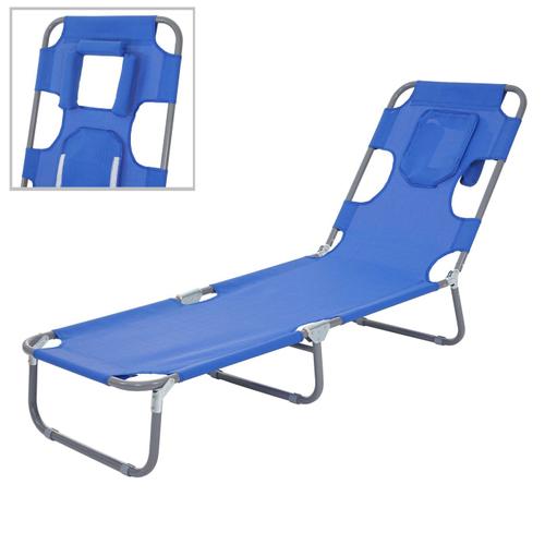 Chaise Longue De Jardin Hwc-B11, Transat Bain De Soleil, Fonction Position Sur Le Ventre, Tissu Pliable   Bleu