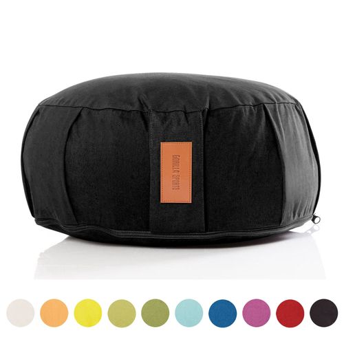 Gorilla Sports® Coussin De Méditation - Hauteur D'assise 18 Cm - Coussin De Yoga Avec Rembourrage En Balles D'épeautre - Housse En Coton Lavable - 10 Coloris (100% Coton) - Couleur : Noir