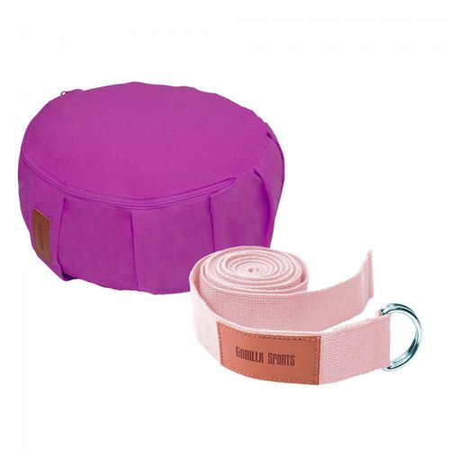 Gorilla Sports - Ensemble De Yoga : Coussin Et Sangle Assortis - Couleur : Violet