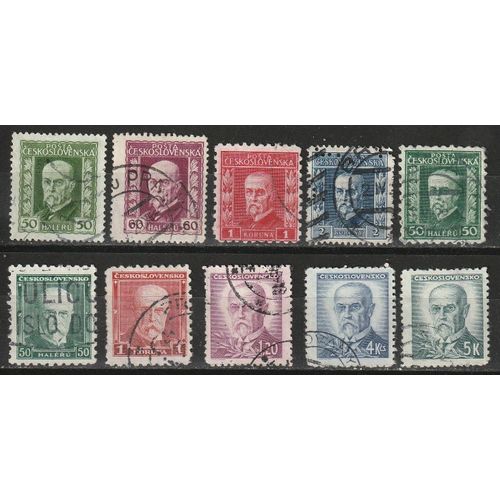 Timbres Tchécoslovaquie Président Tomás Garrigue Masaryk Lot De 10 Oblitérés Années 20
