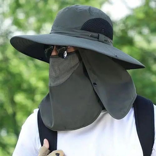 Chapeau Pare-Soleil Pour Hommes,Grand Avant-Toit,Masque De Pêche,Travail En Plein Air,Escalade,Casquettes De Randonnée,Poignées De Protection Solaire,Casquettes De Sport - Type Vert Militaire