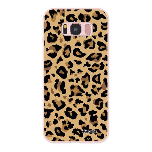Coque Samsung Galaxy S8 Silicone Liquide Douce Rose Pâle Léopard Beige Evetane.