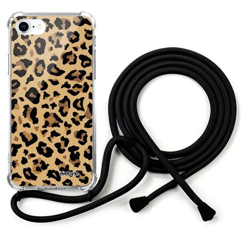 Coque Cordon Iphone 7/8/ Iphone Se 2020 Noir Dessin Léopard Beige Evetane