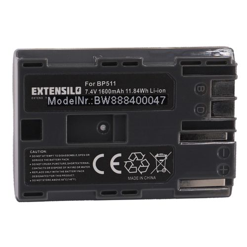 EXTENSILO Batterie compatible avec Canon MV600i, MV630i, MV650i, MV700, MV700i, MV730i appareil photo, reflex numérique (1600mAh, 7,4V, Li-ion)