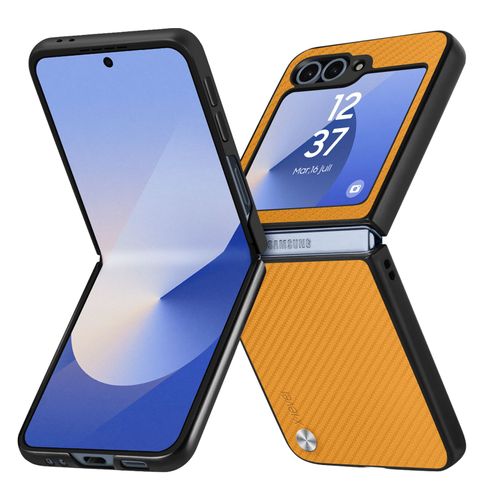 Coque Pour Samsung Galaxy Z Flip 6 Texture Fibre De Carbone X-Level Orange