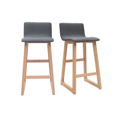 Tabourets De Bar Design Bois Clair Et Tissu Gris 65 Cm (Lot De 2) Osaka