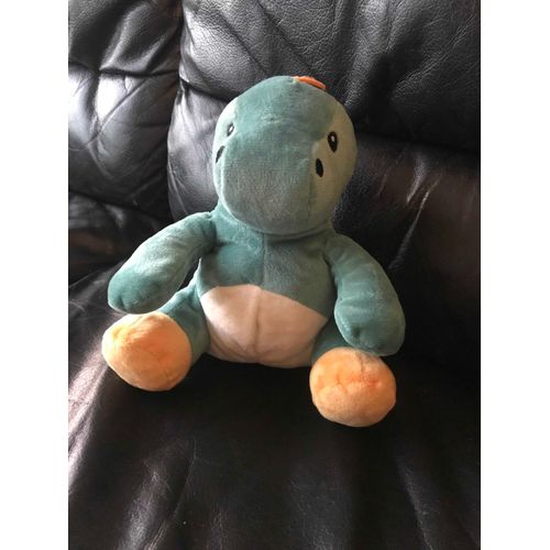 Doudou Peluche Dinosaure Vert Blanc Pied Et Crête Orange 20cm Cmp